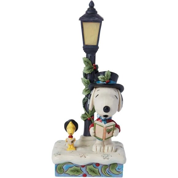 Peanuts by Jim Shore Snoopy and Woodstock Caroling by Lamp Post Lit Figurine NEW - Picture 2 of 8